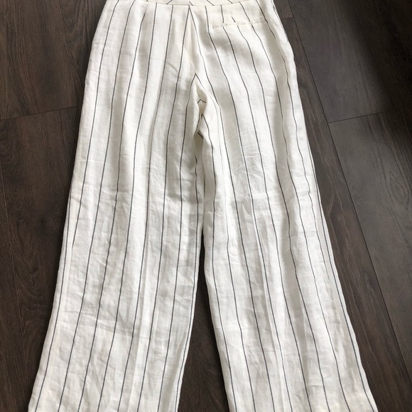 Cream 100% Linen Wide leg pant with black stripe - Picture 8 of 10